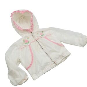 Tiny Tots Original Jacket White Pink Ruffle Floral Vintage Baby Girl 12 Coquette